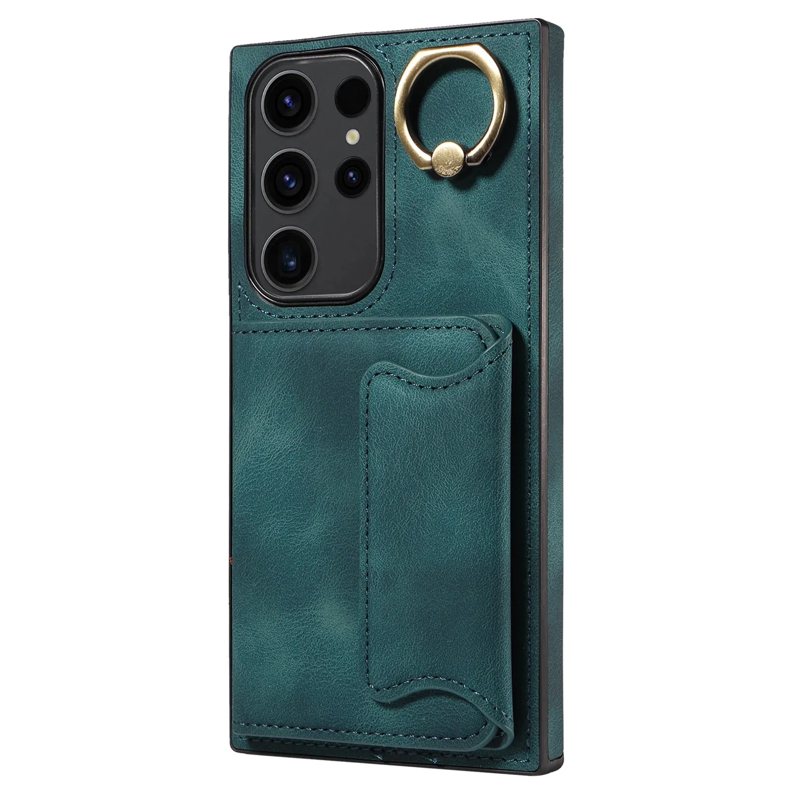 001 For Samsung Galaxy S23 Ultra PU Leather TPU Card Holder Phone Case Ring Kickstand Skin-touch Cover