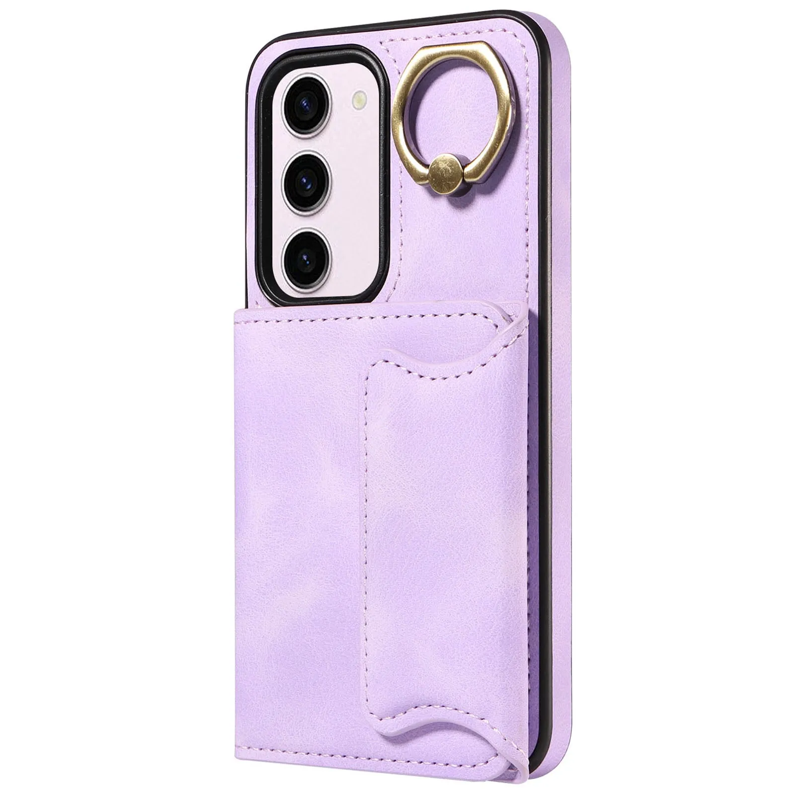 001 PU Leather TPU Back Cover for Samsung Galaxy S23 Ring Kickstand Phone Case with Card Holder