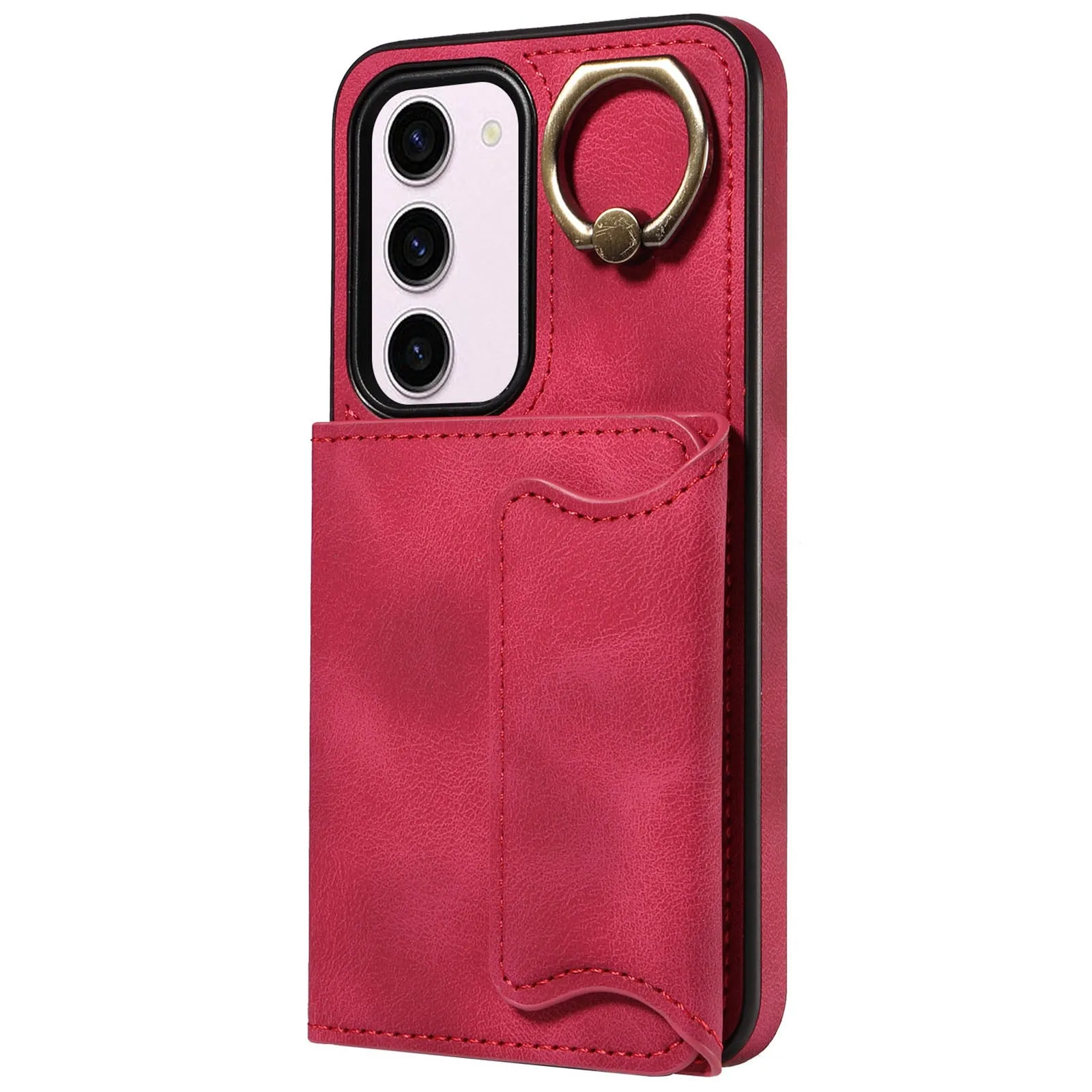 001 PU Leather TPU Back Cover for Samsung Galaxy S23 Ring Kickstand Phone Case with Card Holder
