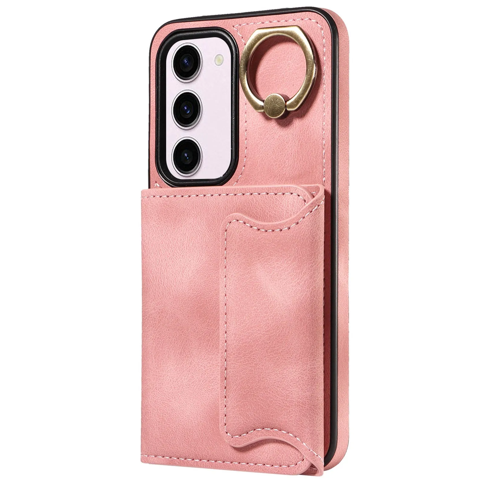 001 PU Leather TPU Back Cover for Samsung Galaxy S23 Ring Kickstand Phone Case with Card Holder