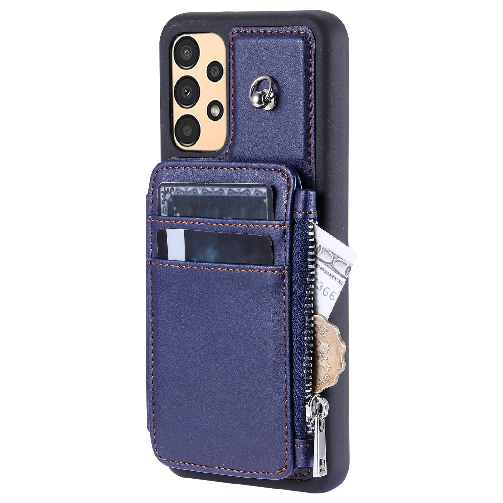 009 Shockproof Phone Case for Samsung Galaxy A53 5G , RFID Blocking PU TPU Cover Kickstand Zipper Wallet Shell with Strap
