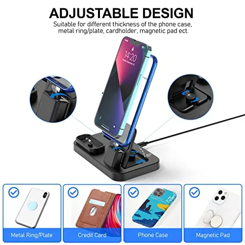 3 in 1 Charging Station for Apple Products, Removable Charging Stand for iPhone Series AirPods Pro/3/2/1, Charging Dock for Apple Watch SE/7/6/5/4/3/2/1(with 10W Adapter and Cable)(Black)