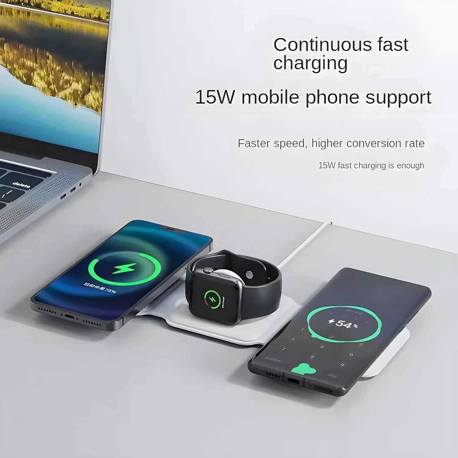 3 in 1 Wireless Magnetic charger for Android, iOS, SmartWatch & TWS Earbuds