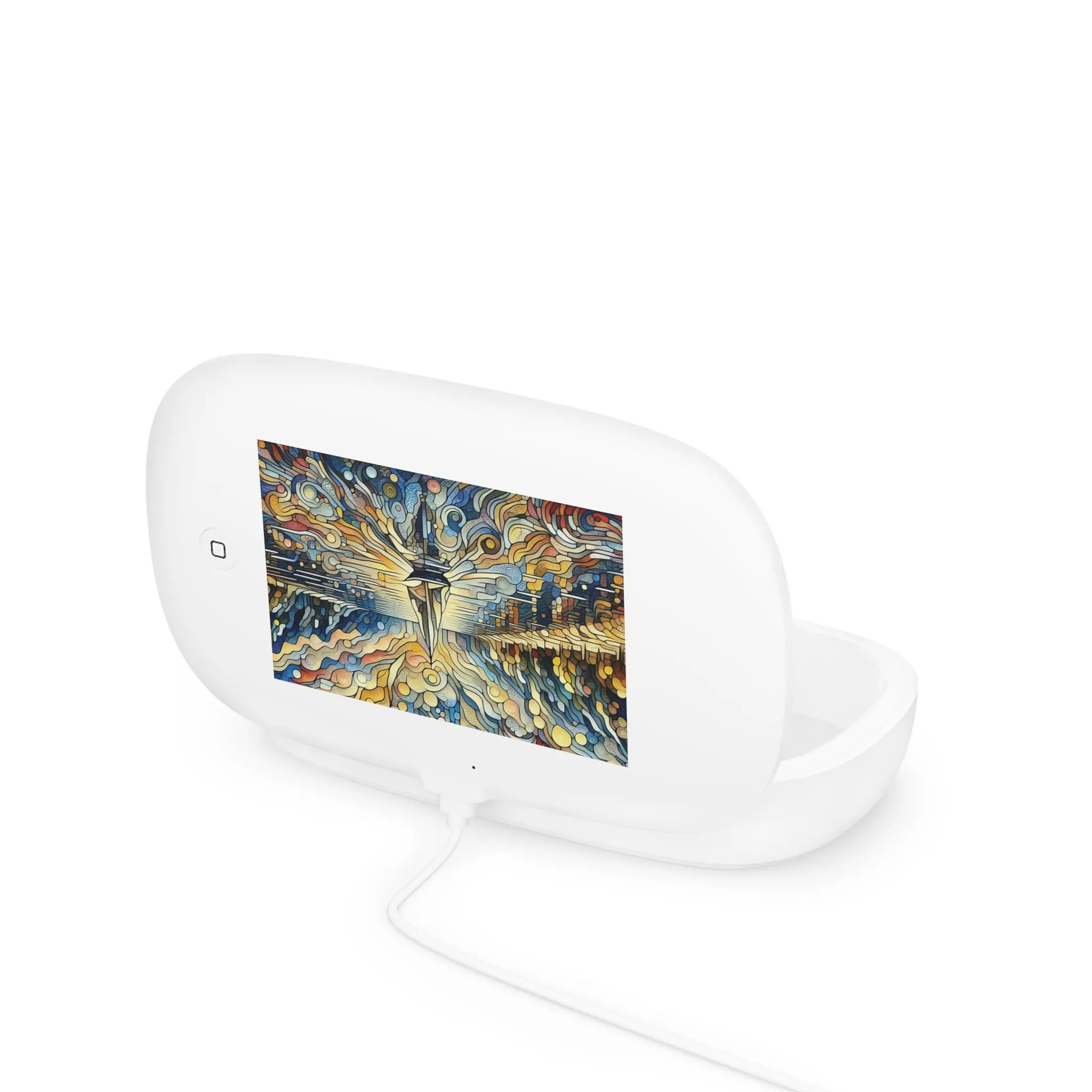 A boat in a stream is colorful UV Phone Sanitizer and Wireless Charging Pad