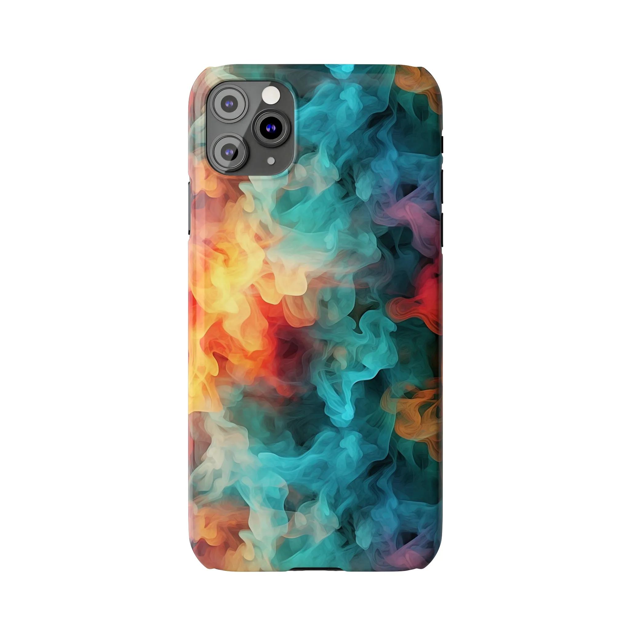 Abstract Aqua, Yellow, Orange Smoke Design Sleek Elegance Wireless-Charging Compatible Phone Case Slim Phone Case compatible with over 20 iphone models