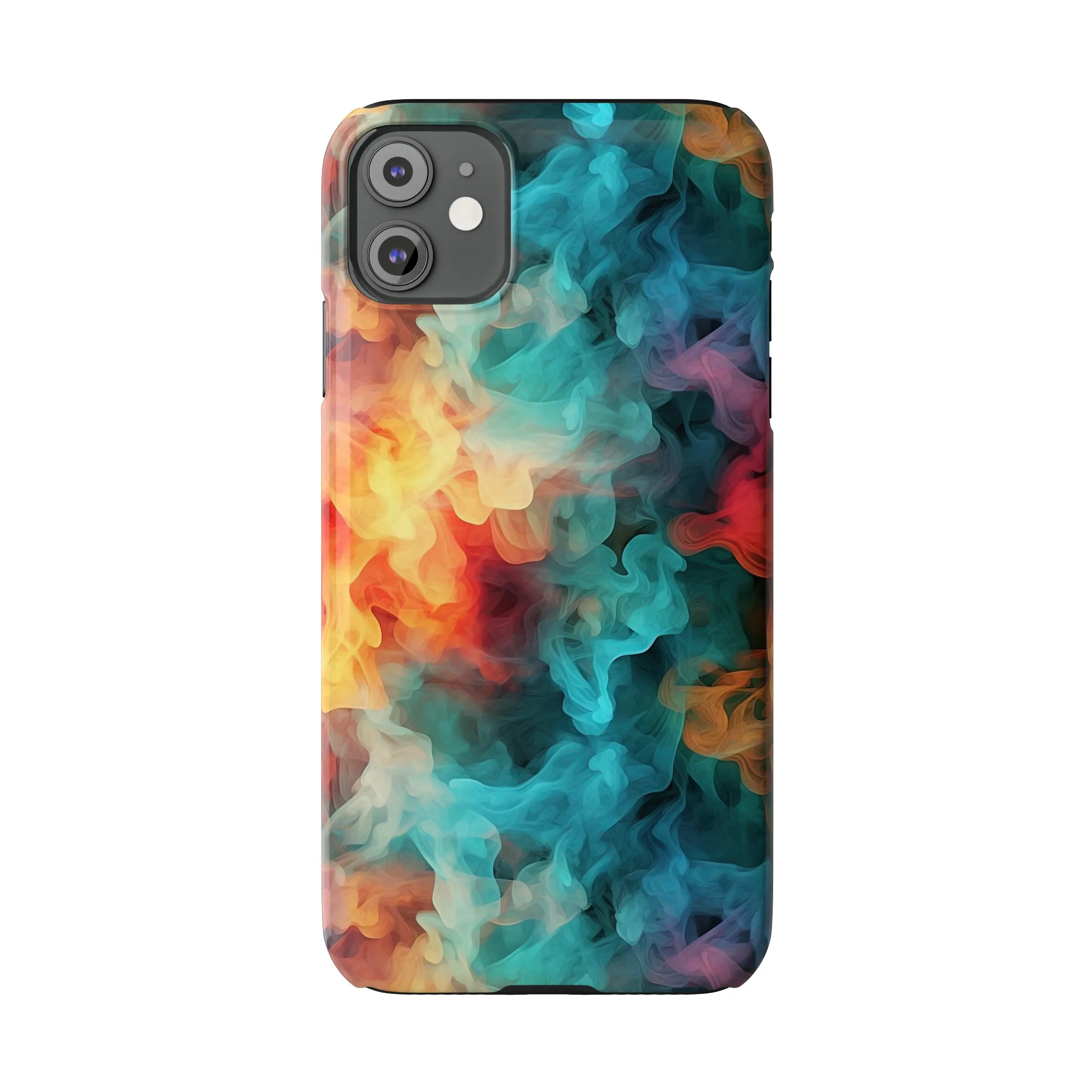 Abstract Aqua, Yellow, Orange Smoke Design Sleek Elegance Wireless-Charging Compatible Phone Case Slim Phone Case compatible with over 20 iphone models