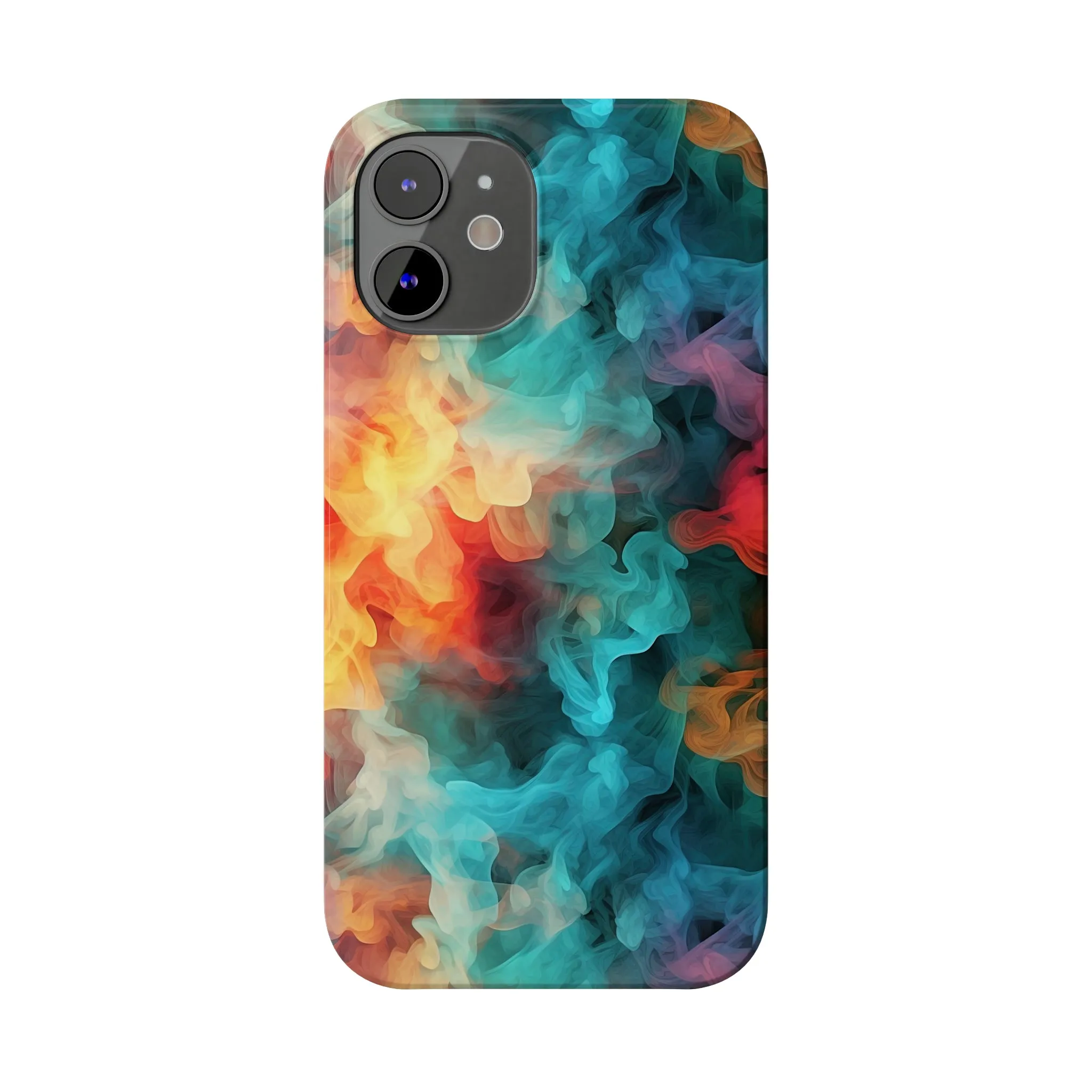 Abstract Aqua, Yellow, Orange Smoke Design Sleek Elegance Wireless-Charging Compatible Phone Case Slim Phone Case compatible with over 20 iphone models