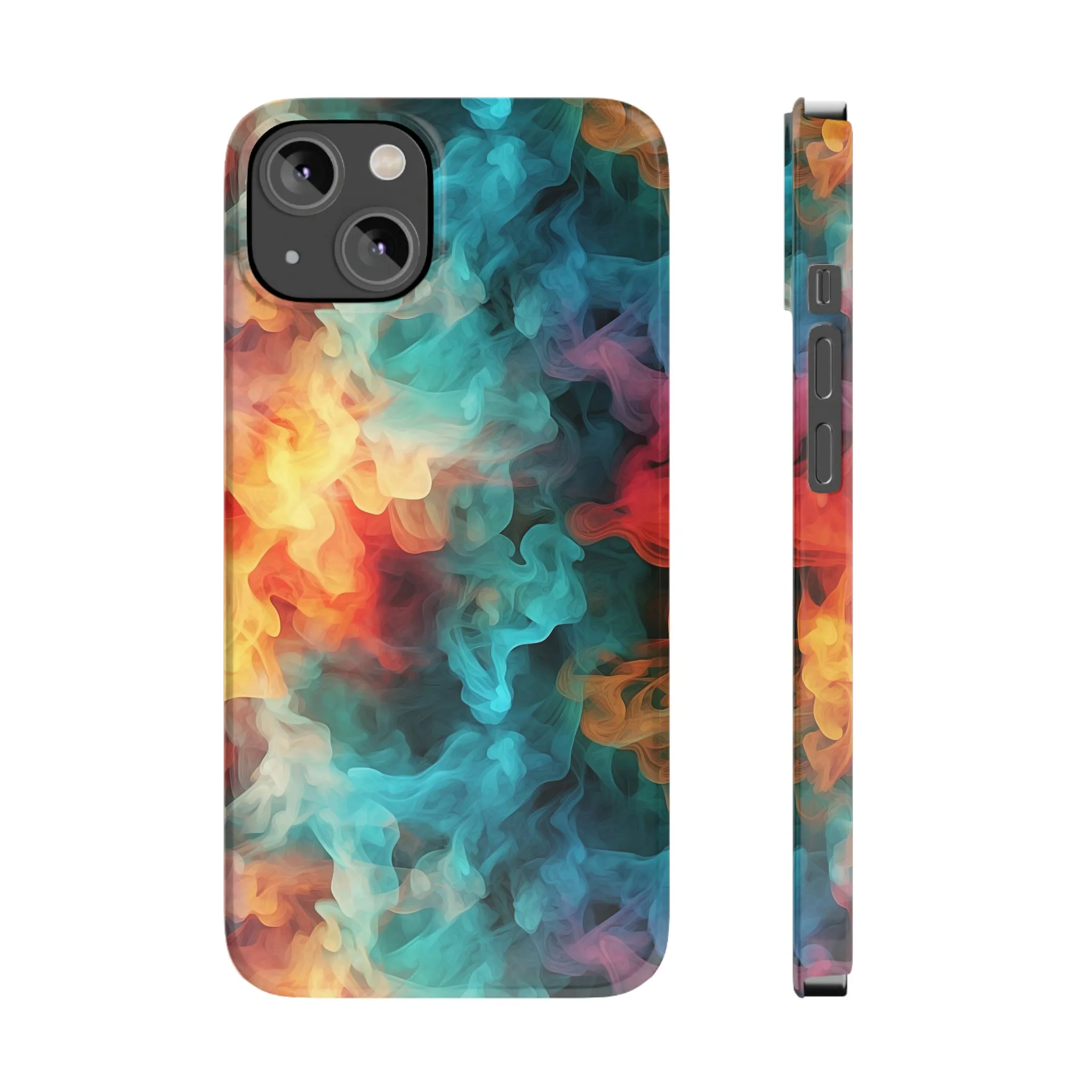 Abstract Aqua, Yellow, Orange Smoke Design Sleek Elegance Wireless-Charging Compatible Phone Case Slim Phone Case compatible with over 20 iphone models