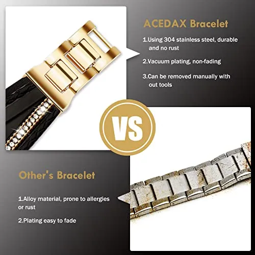 ACEDAX Bracelet Work for Apple Watch Bands 40mm Women, Boho Chic Leather Strap Compatible for apple watch band 38mm/41mm with Gold Metal Buckle, Multilayer Wrap for iWatch Series 8 7 6 SE 5 4 3 Black