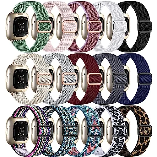 Adorve Compatible with Fitbit Sense Bands/Sense 2/Versa 3/Versa 4 Bands for Women Men, Adjustable Breathable Elastic Nylon Solo Loop Replacement Straps for Fitbit Versa 4/Versa 3/Sense 2/Sense Watch