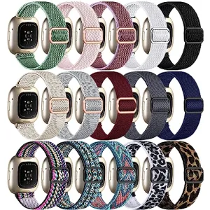 Adorve Compatible with Fitbit Sense Bands/Sense 2/Versa 3/Versa 4 Bands for Women Men, Adjustable Breathable Elastic Nylon Solo Loop Replacement Straps for Fitbit Versa 4/Versa 3/Sense 2/Sense Watch