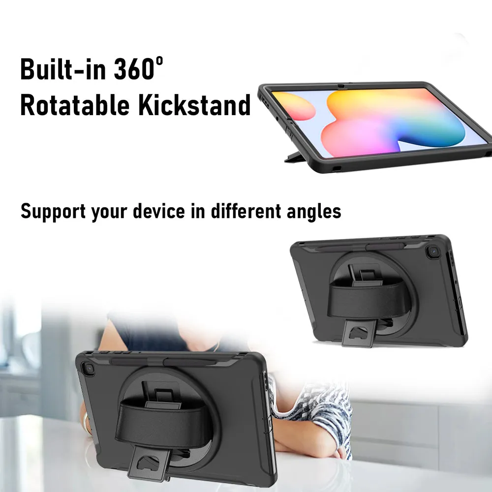 AMZER TUFFEN Case with 360 Degree Rotation PC TPU Protective Cover With Holder & Hand Strap & Pen Slot for Samsung Galaxy Tab S6 Lite 10.4 inch"