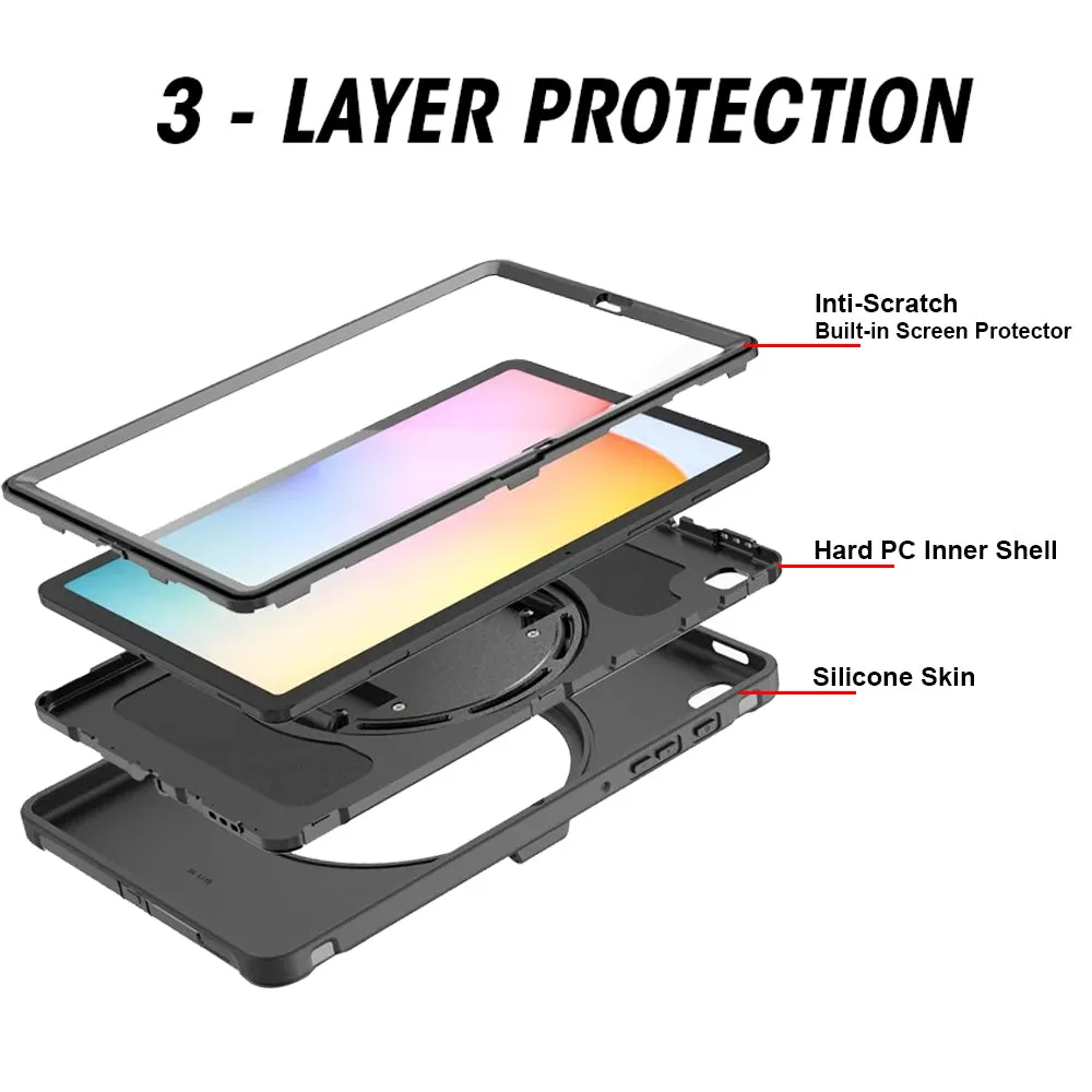 AMZER TUFFEN Case with 360 Degree Rotation PC TPU Protective Cover With Holder & Hand Strap & Pen Slot for Samsung Galaxy Tab S6 Lite 10.4 inch"