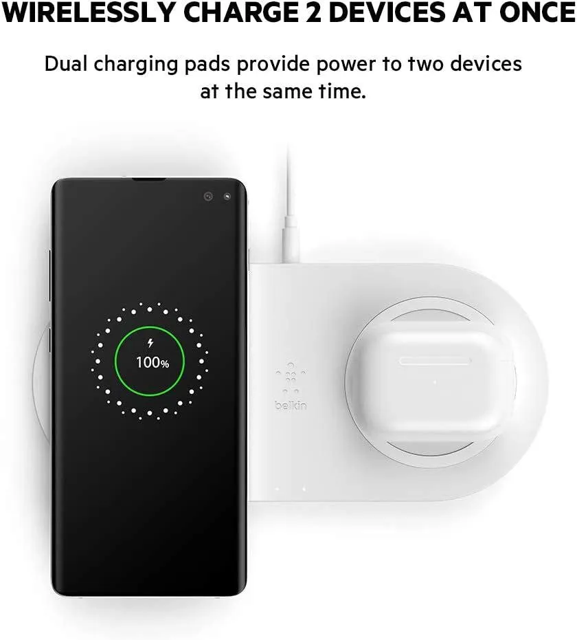 Belkin 10W Qi Dual Wireless Charging Pad with UK Plug White - WIZ002myWH