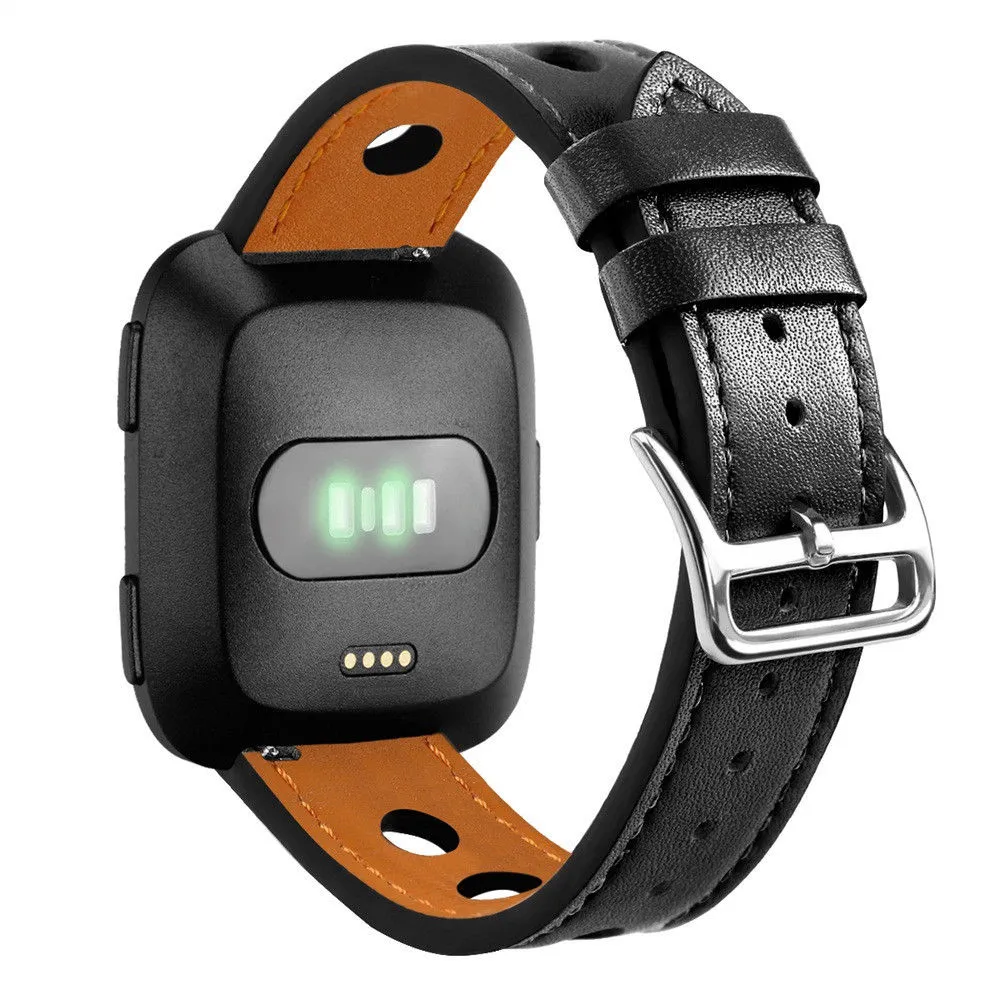 Black Leather Strap for Fitbit Versa