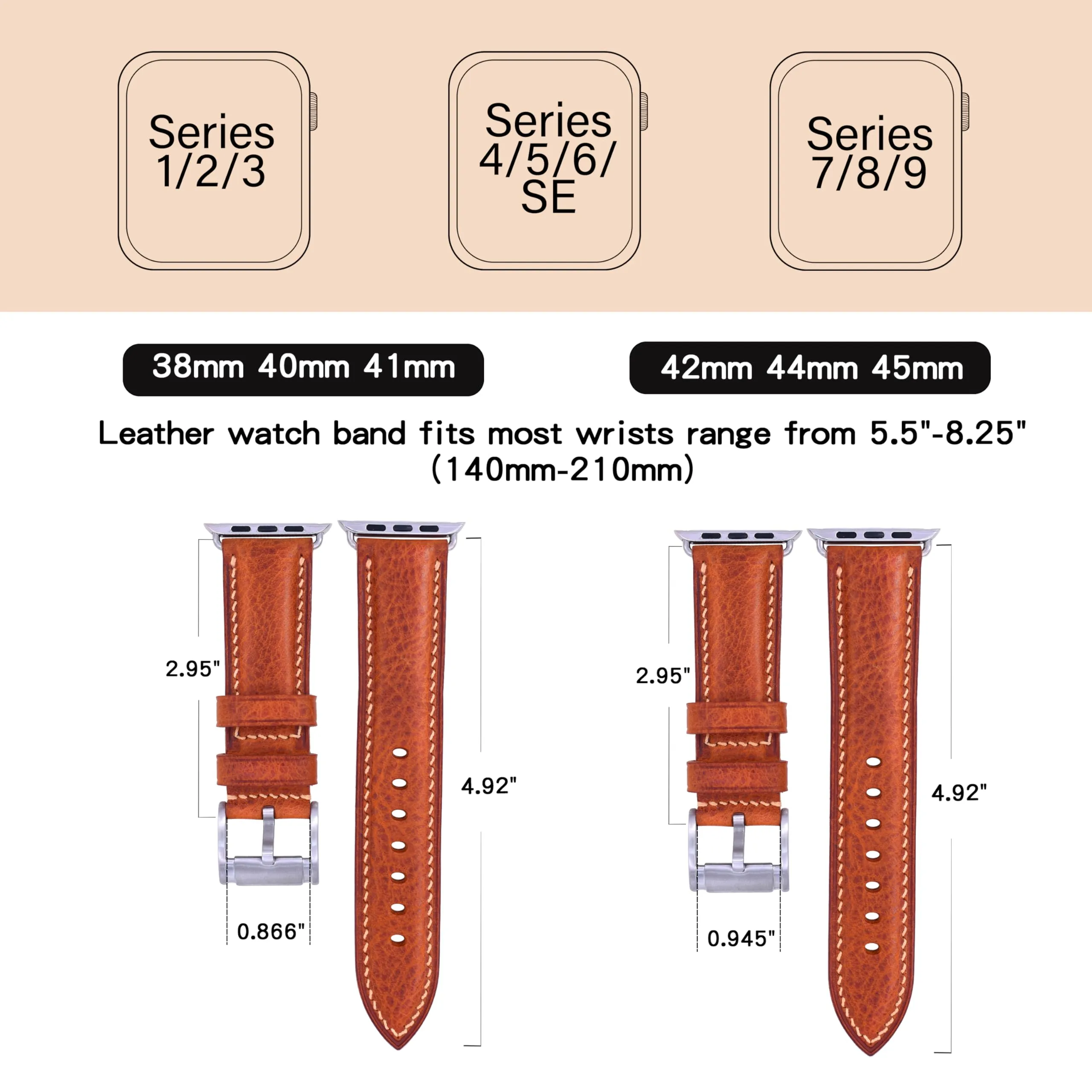 Gomvadr Handmade Leather Bands Compatible with Apple Watch Band Men Women, Vintage Leather Wristband Replacement Band Compatible with Apple Watch Series 9 8 7 6 5 4 3 2 1, SE