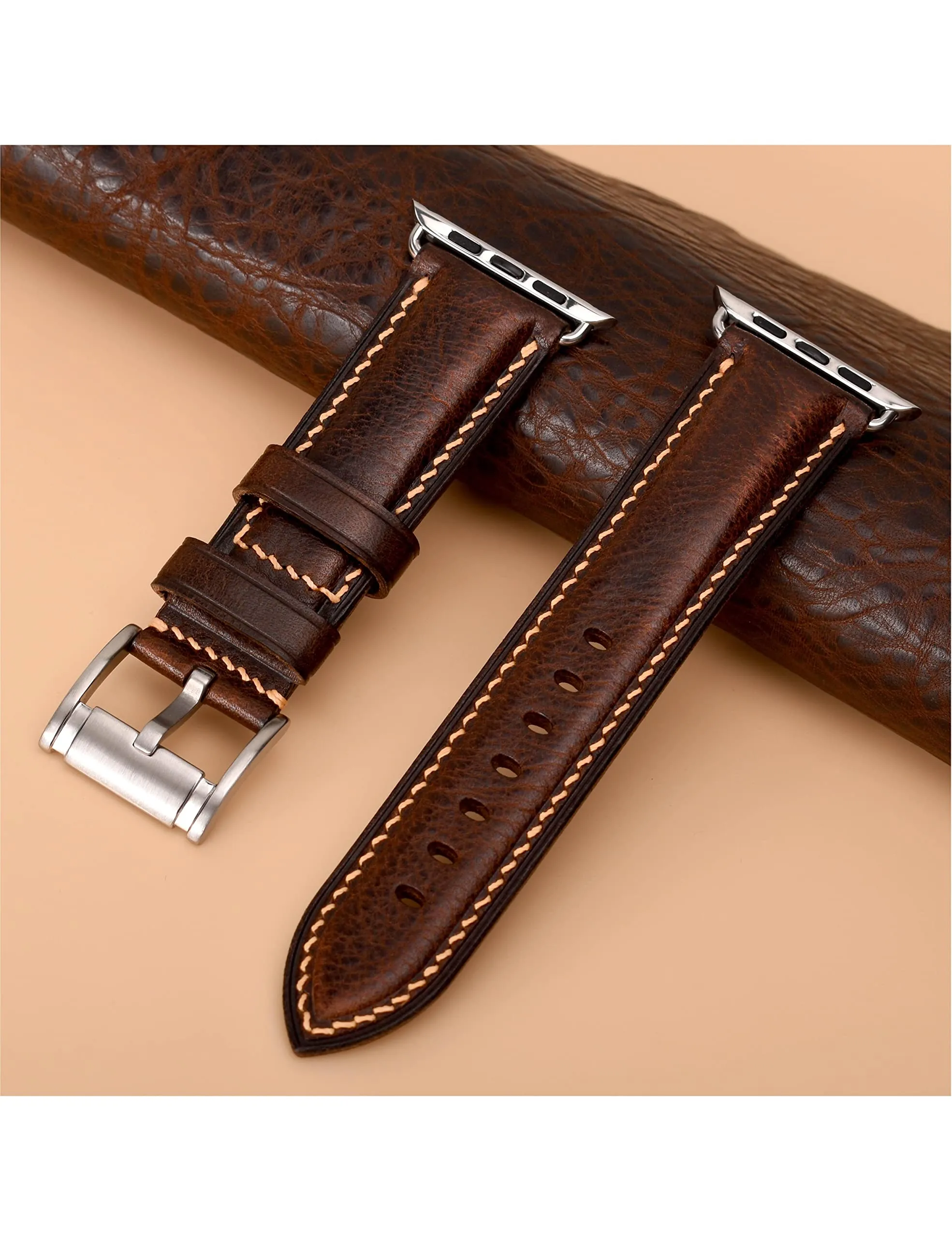 Gomvadr Handmade Leather Bands Compatible with Apple Watch Band Men Women, Vintage Leather Wristband Replacement Band Compatible with Apple Watch Series 9 8 7 6 5 4 3 2 1, SE