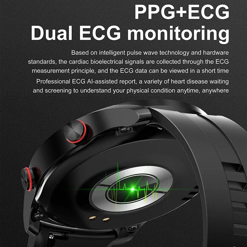 Men's Bluetooth Smartwatch with ECG PPG, Blood Pressure Monitor, Fitness Tracker, Waterproof Sports Watch with Call Function & Box