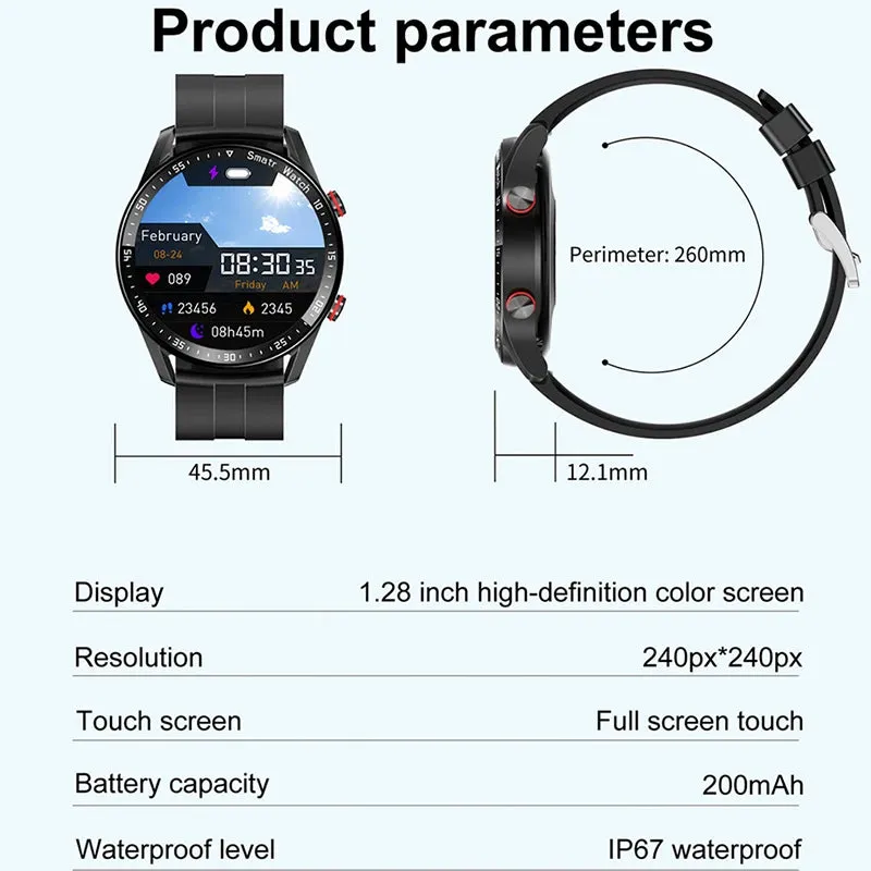 Men's Bluetooth Smartwatch with ECG PPG, Blood Pressure Monitor, Fitness Tracker, Waterproof Sports Watch with Call Function & Box
