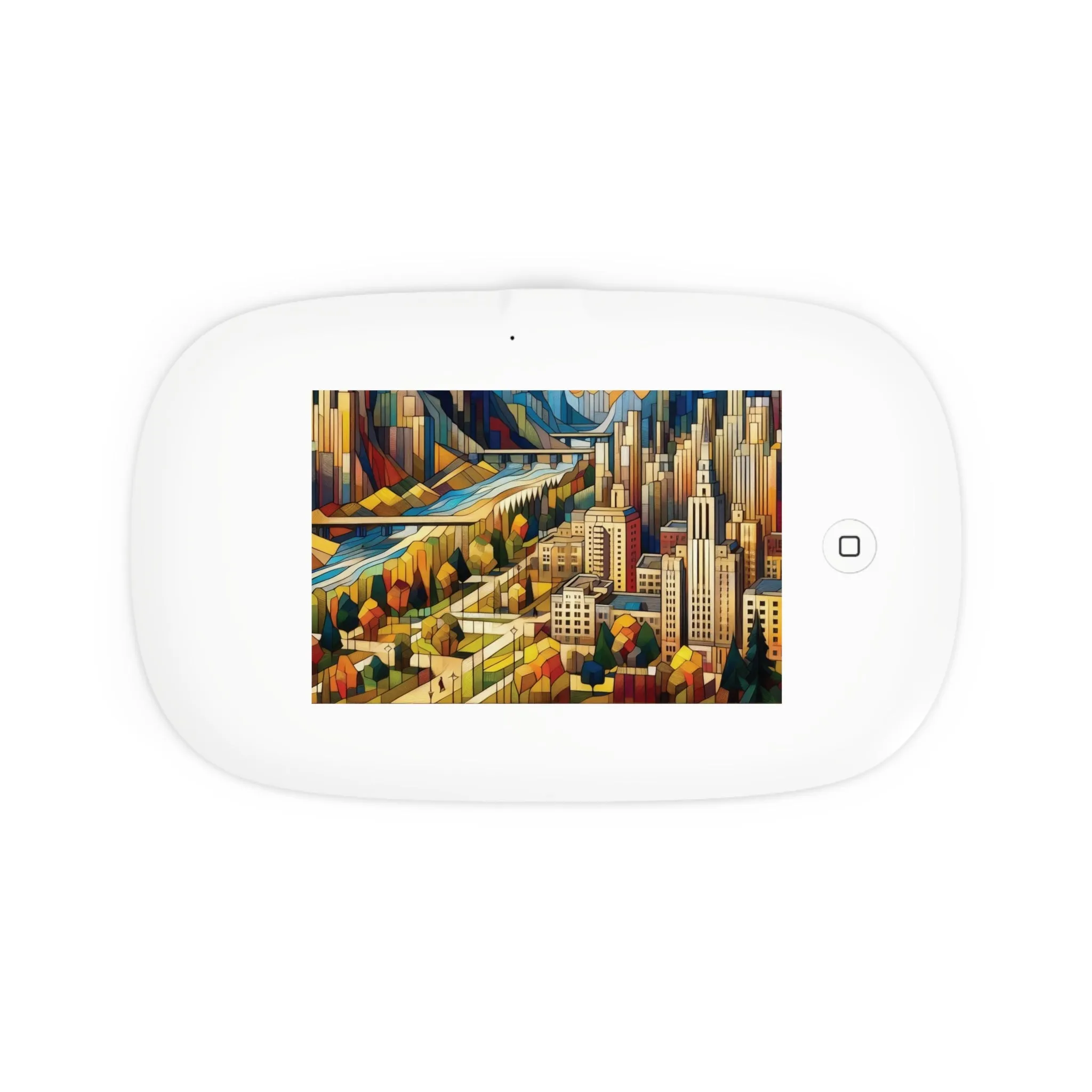 Modern cityscape UV Phone Sanitizer and Wireless Charging Pad