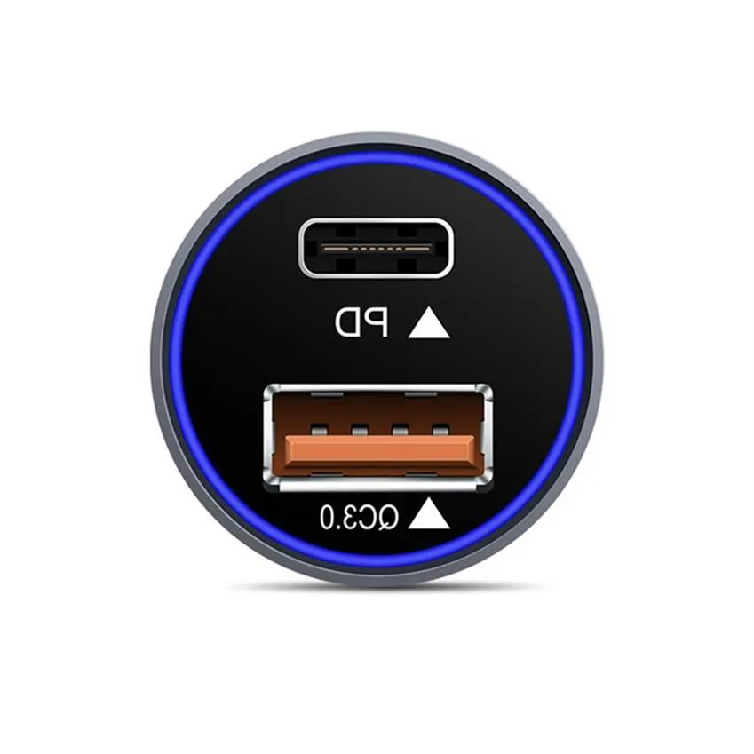 Portable Car Charger, USB QC3.0 PD Dual Fast Charger, Full Aluminum Alloy Shell, Durable and Fast Heat Dissipation silver