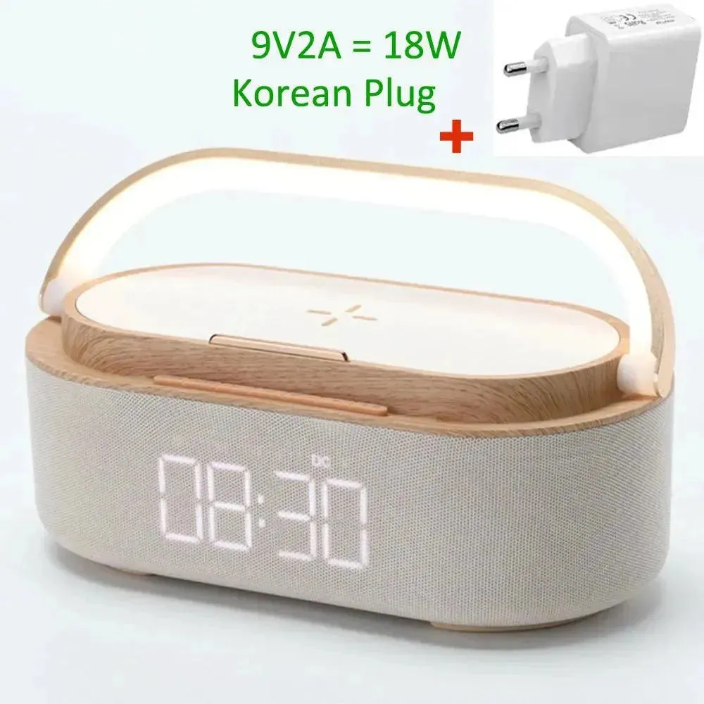 Rechargeable FM Radio LED Alarm Clock with 15W Wireless Charger,Bluetooth Speaker and Night Light Function. Gift Ideas for Decor