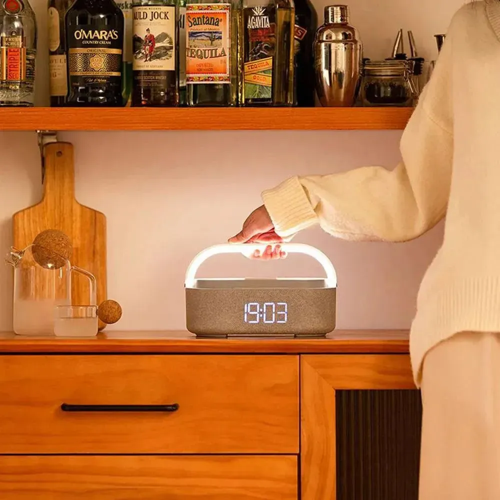 Rechargeable FM Radio LED Alarm Clock with 15W Wireless Charger,Bluetooth Speaker and Night Light Function. Gift Ideas for Decor