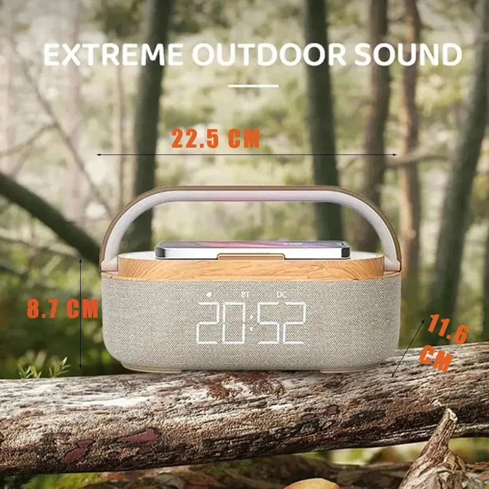 Rechargeable FM Radio LED Alarm Clock with 15W Wireless Charger,Bluetooth Speaker and Night Light Function. Gift Ideas for Decor