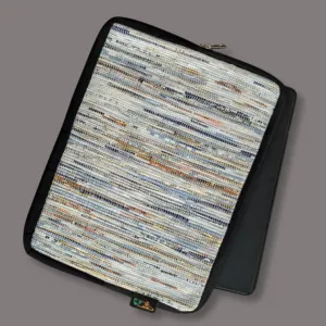 Shimmery White Blue Orange Upcycled Handwoven Tablet Sleeve (TS1224-003) PS_W