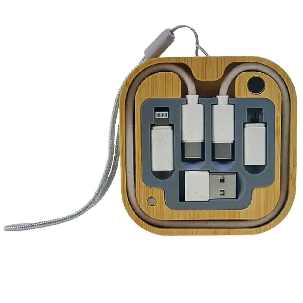 Square Bamboo 4-in-1 Charging Cable