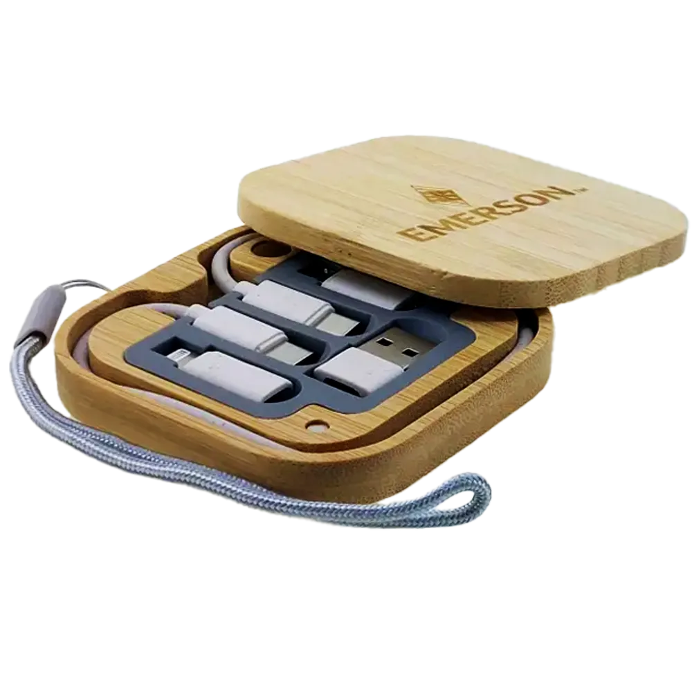 Square Bamboo 4-in-1 Charging Cable
