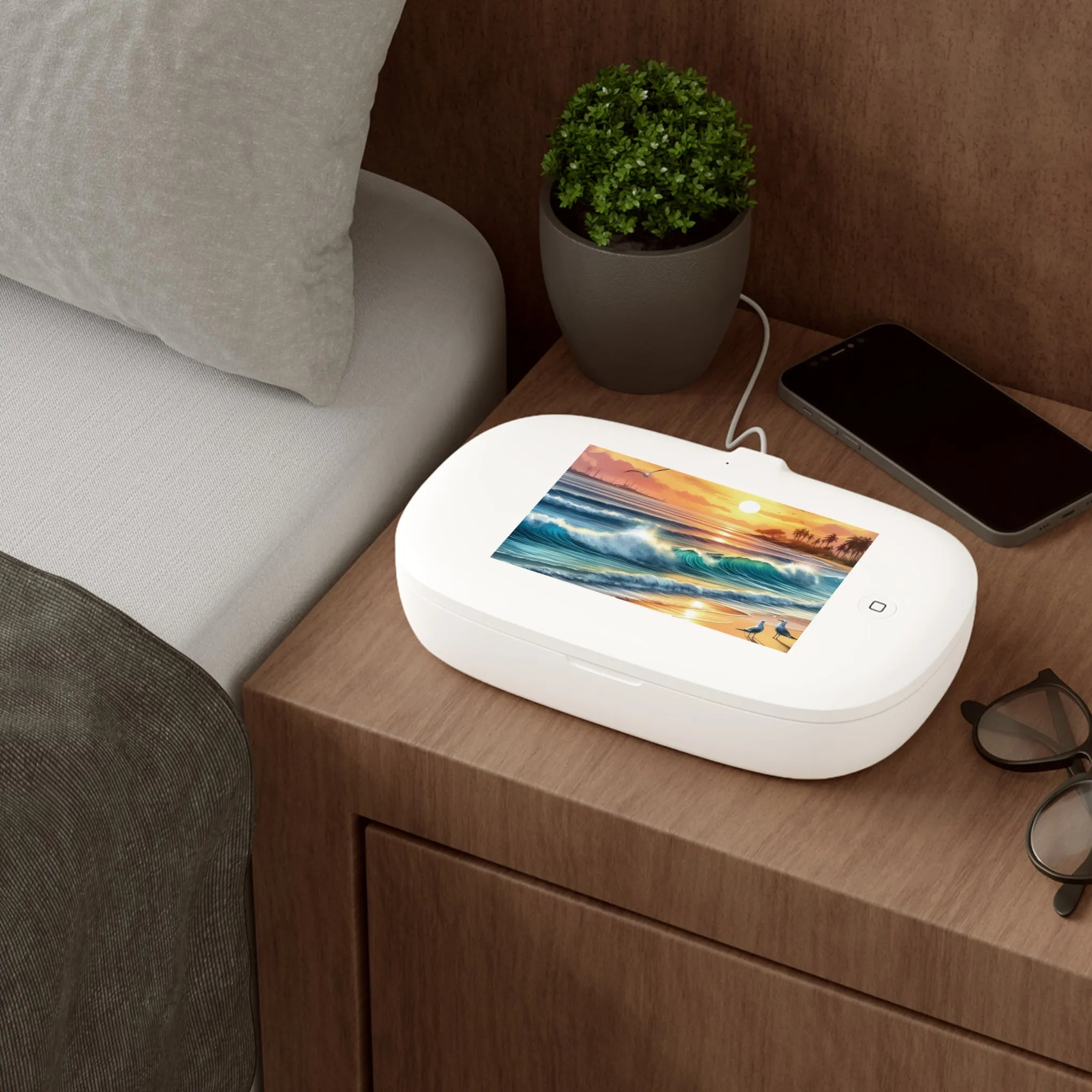 Sunrise and sea view birds on the beach UV Phone Sanitizer and Wireless Charging Pad