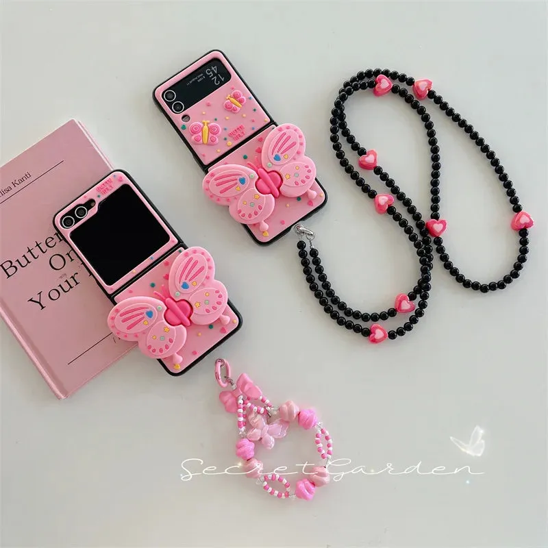 Three-dimensional folding bow stand phone case for Samsung ZFlip5 Crossbody rope 3 generation ZFlip4/3 fall protection case