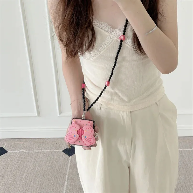 Three-dimensional folding bow stand phone case for Samsung ZFlip5 Crossbody rope 3 generation ZFlip4/3 fall protection case