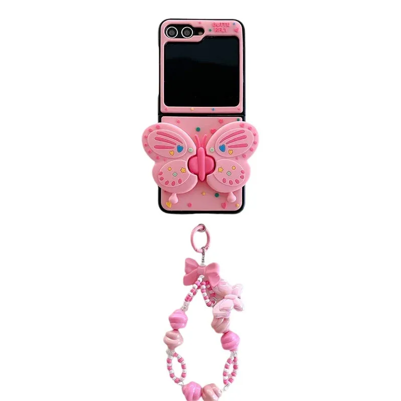 Three-dimensional folding bow stand phone case for Samsung ZFlip5 Crossbody rope 3 generation ZFlip4/3 fall protection case