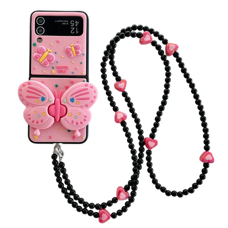 Three-dimensional folding bow stand phone case for Samsung ZFlip5 Crossbody rope 3 generation ZFlip4/3 fall protection case