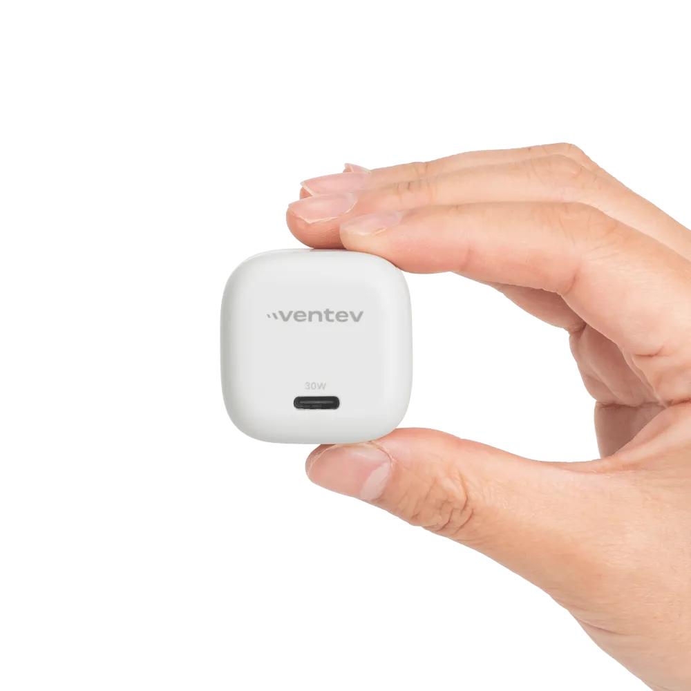 Ventev 30W ULTRAFAST USB C Universal GaN Mini Wall Charger White by Ventev