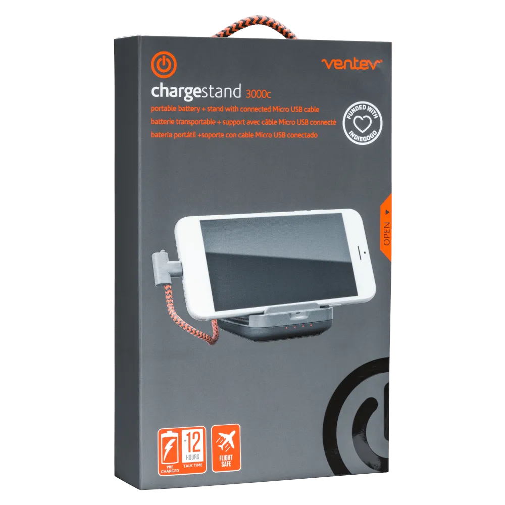 Ventev chargestand 3000c Backup Battery / Dock for Micro USB Devices Gray by Ventev