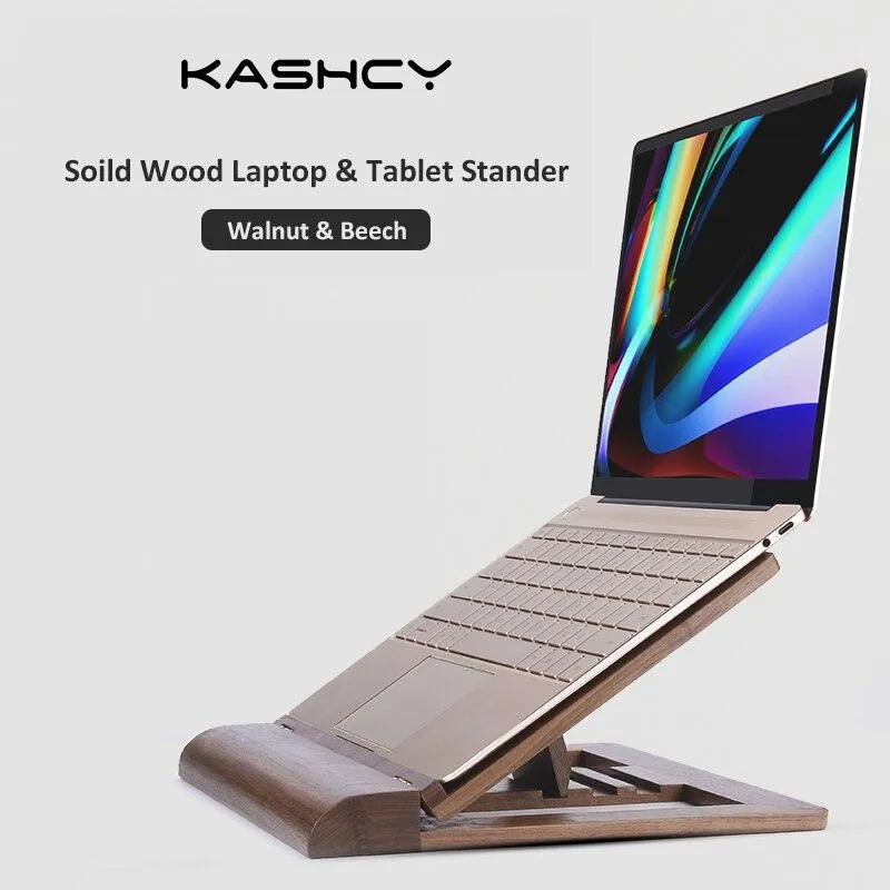 Wooden Laptop and Tablet Stander - Walnut and Beech Stand with 4 Levels of Adjustable Height