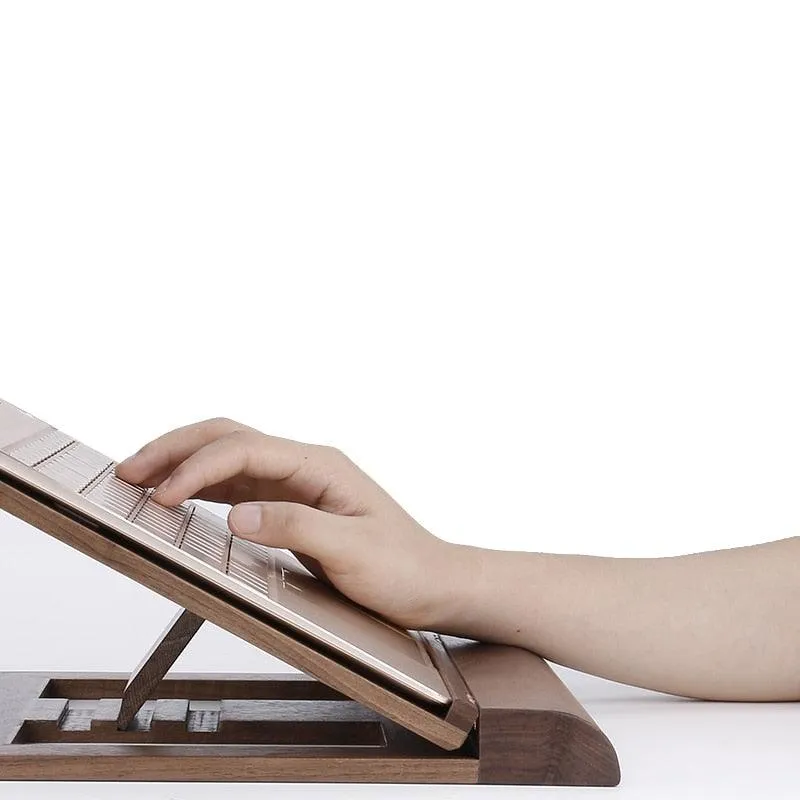 Wooden Laptop and Tablet Stander - Walnut and Beech Stand with 4 Levels of Adjustable Height
